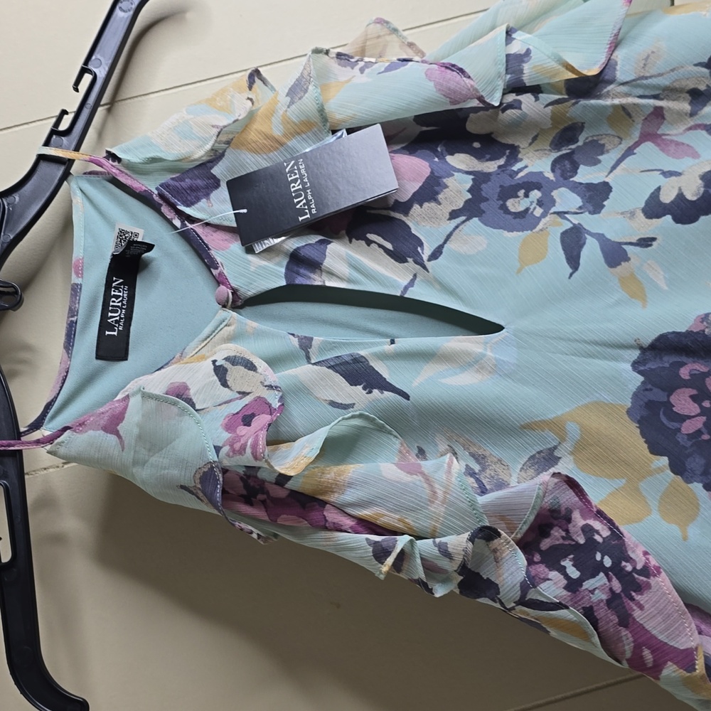 Women's Floral Ruffle Top - Blue and Purple 8 Lauren Ralph Lauren - Picture 6 of 9